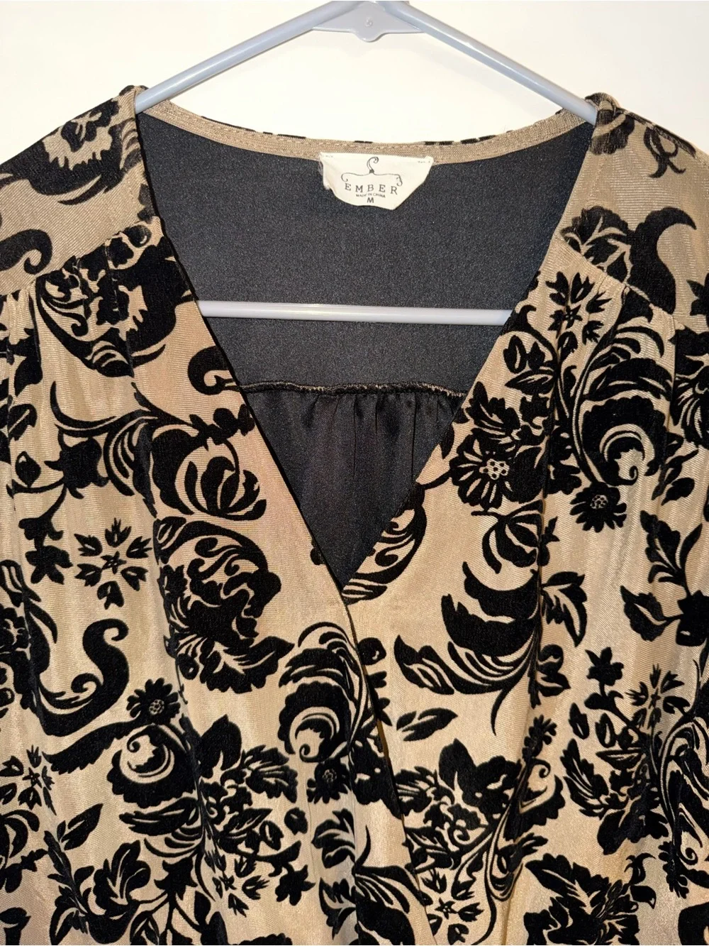 Beige & Black Floral Velvet Flocked Bodysuit - Picture 2 of 4